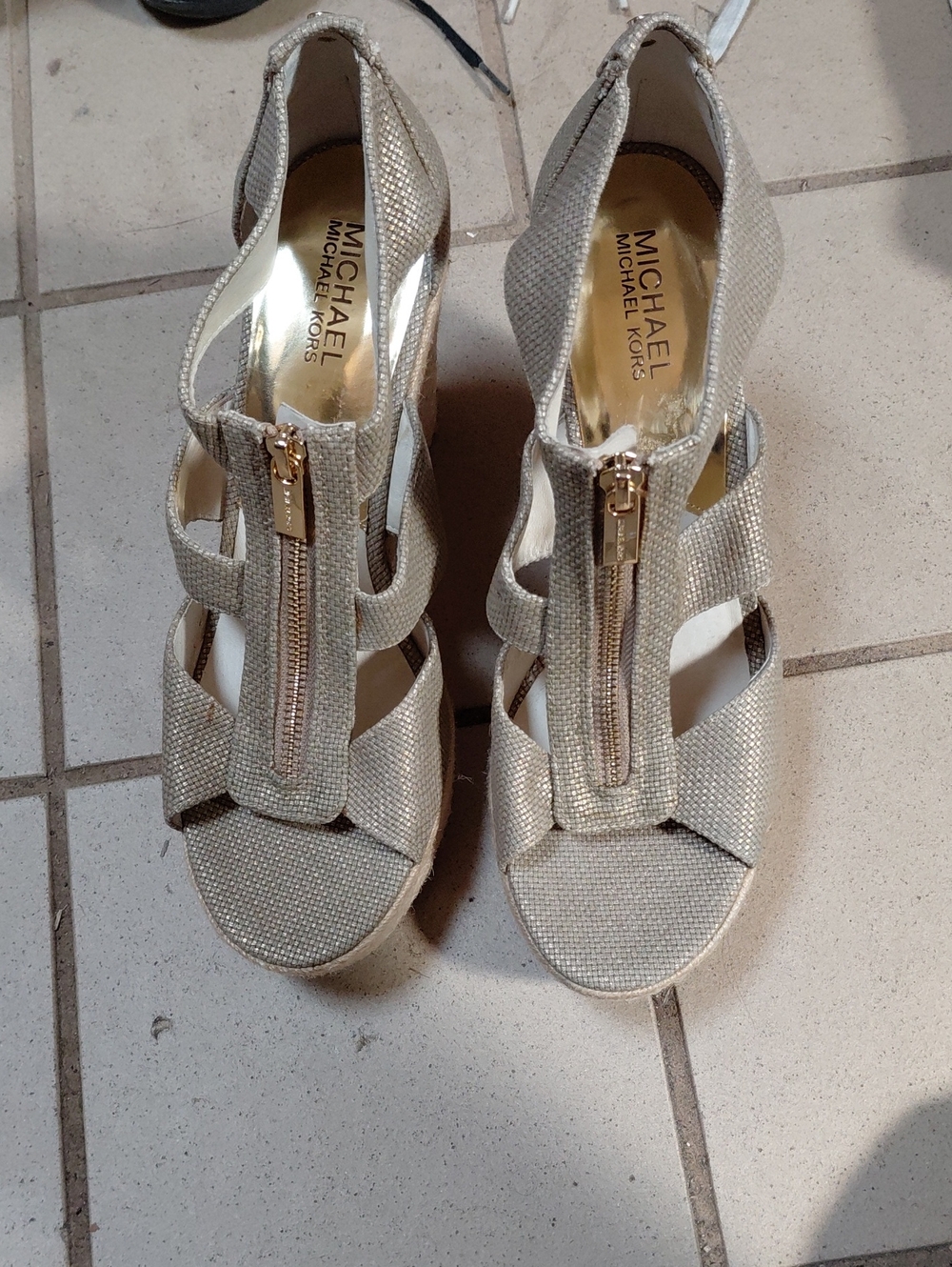 Michael Kors Metallic Gold Front-Zip Wedge Sandals